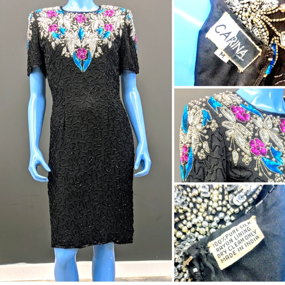 Vintage Fully Beaded Silk Cocktail Dress